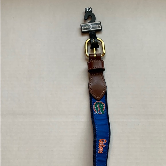 University of Florida Gators Woven Ribbon on Cotton Web Men's Leather Belt Sz 30 - Picture 2 of 5